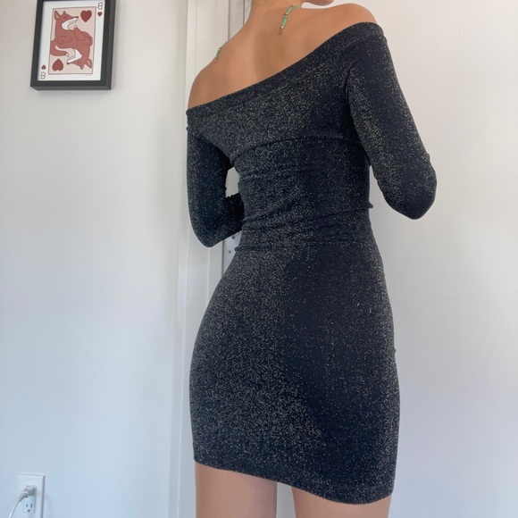 Bebe black metallic off the shoulder bodycon minidress size S - Picture 2 of 4